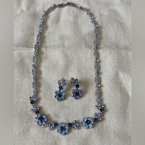 Vintage Jewelry - Vintage Australian Crystal Blue Floral Necklace & Earring Set